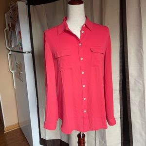 (276-1) Ann Taylor LOFT women coral shirt long sleeve size S